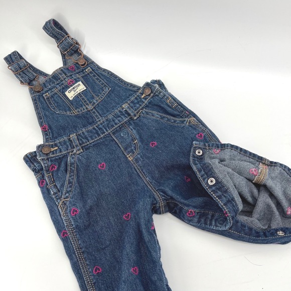 OshKosh B'gosh Other - Pink Heart Embroidered OshKosh Bgosh 24 mo Girls Blue Denim Vestbak Overalls